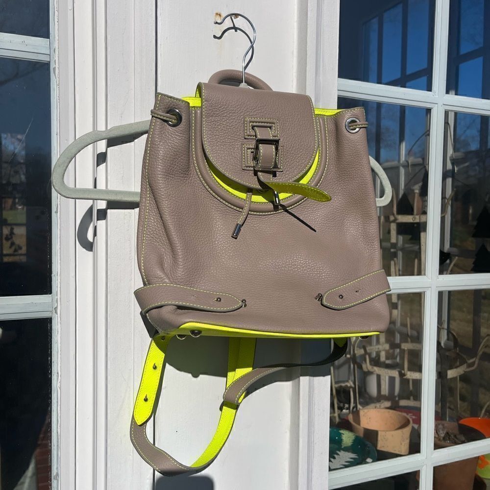 Meli Melo Taupe/Neon Green Mini Backpack NWT RARE!